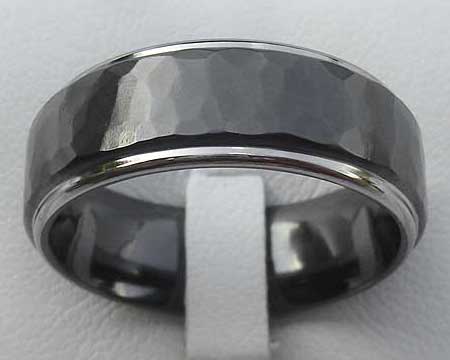 Black Hammered Mens Wedding Ring