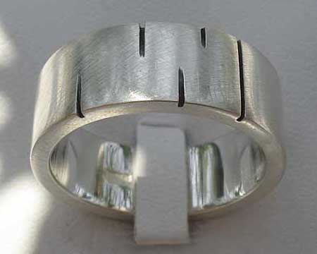 Contemporary Etched Silver Wedding Ring