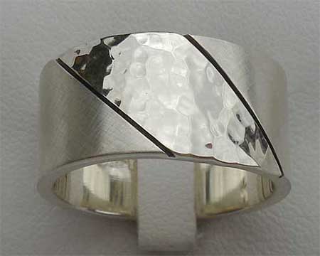 Diagonal Two Tone Silver Wedding Ring