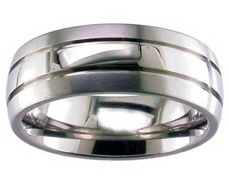 Domed Twin Finish Titanium Wedding Ring