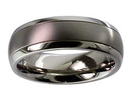 Dual Finish Domed Titanium Wedding Ring