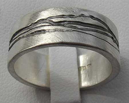 Etched Designer Silver Wedding Ring