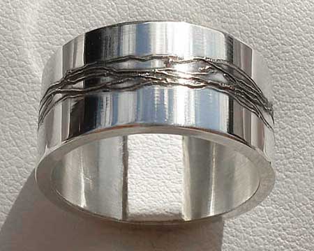 Etched Silver Mens Wedding Ring