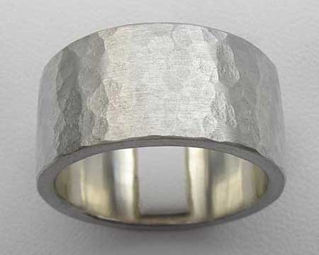 Flat Hammered Silver Wedding Ring