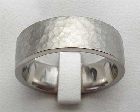 Flat Hammered Titanium Wedding Ring