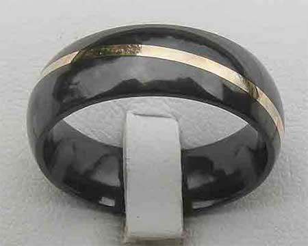 Gold Inlay Mens Black Wedding Ring