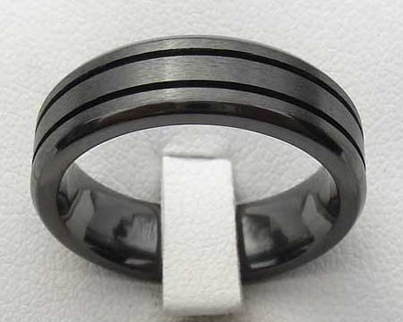 Grooved Black Mens Wedding Ring