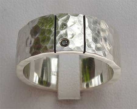 Hammered Black Diamond Wedding Ring