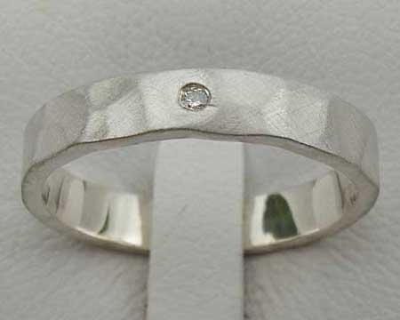 Hammered Silver Womens Diamond Wedding Ring