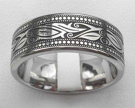 Engraved Leaf Art Celtic Wedding Ring