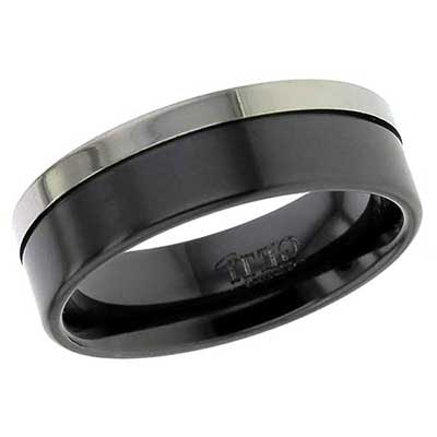 Mens Black & Silver Wedding Ring