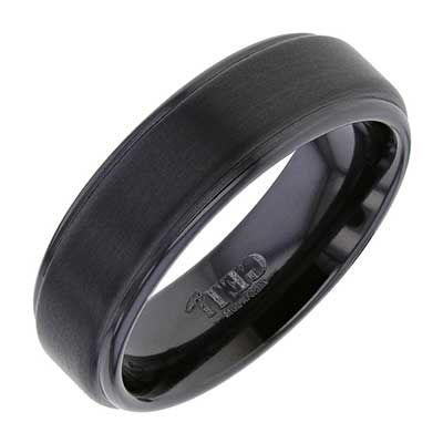 Mens Black Stepped Wedding Ring