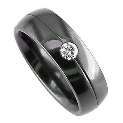 Mens Diamond Black Wedding Ring