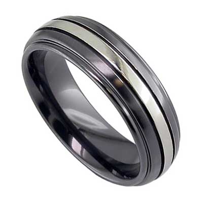 Mens Domed Two Tone Wedding Ring