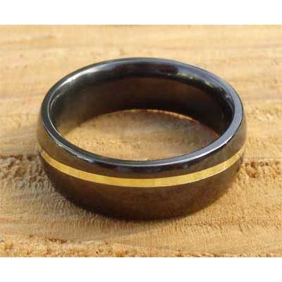 Mens Gold Inlay Black Wedding Ring
