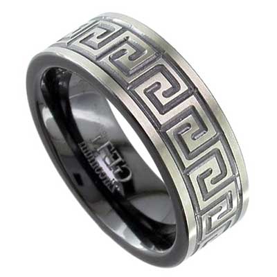 Mens Greek Key Wedding Ring