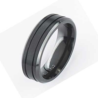 Mens Grooved Black Wedding Ring
