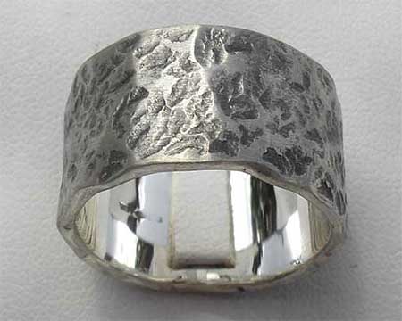 Oxidised Hammered Silver Wedding Ring