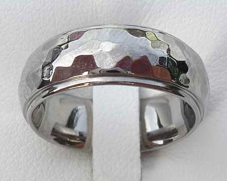 Shoulder Cut Hammered Titanium Wedding Ring