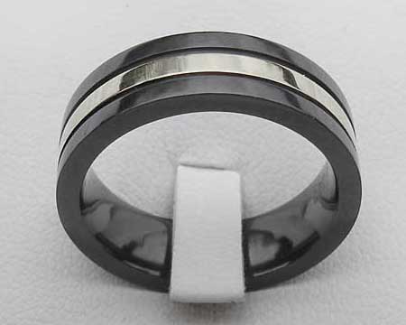 Silver Inlay Mens Wedding Ring
