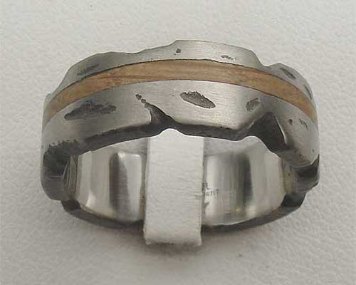 Textured Titanium & Wooden Wedding Ring