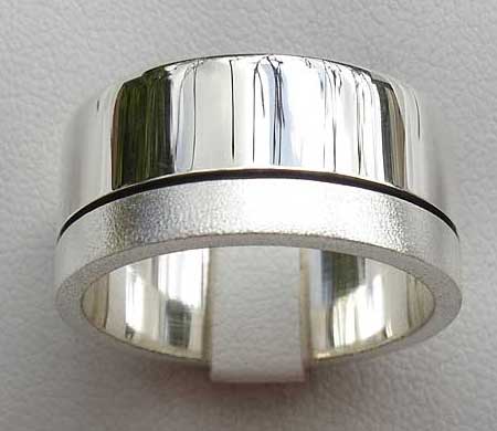 Twin Finish Silver Mens Wedding Ring