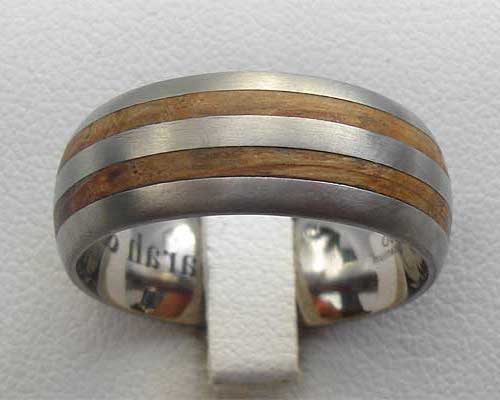 Twin Inlay Titanium & Wooden Wedding Ring
