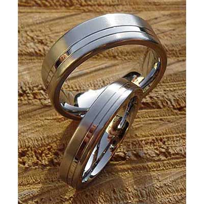 Two Tone Flat Titanium Wedding Rings