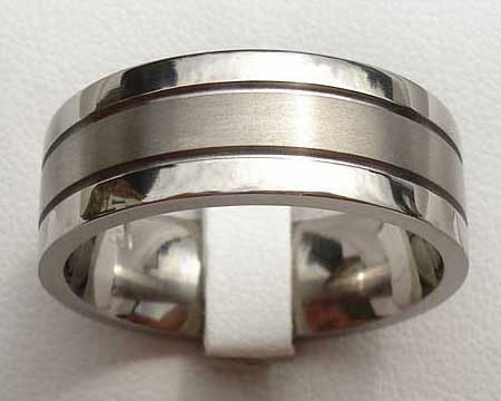 Two Tone Grooved Titanium Wedding Ring