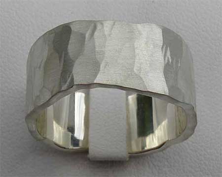 Wide Beaten Silver Wedding Ring