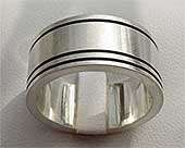 Wide Etched Silver Wedding Ring