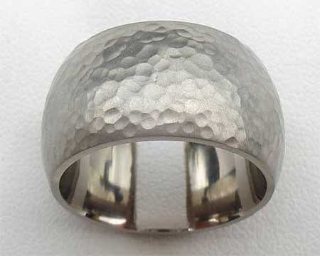 Wide Hammered Silver Wedding Ring