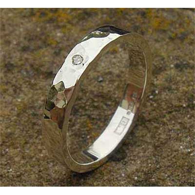 Womens Hammered Silver Diamond Wedding Ring